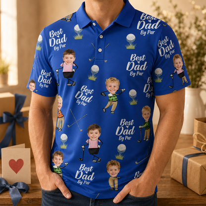 Custom Photo Dad & Kids Golf Polo Shirt, Personalized Polo Shirt For Husband Dad Grandfather TOM99