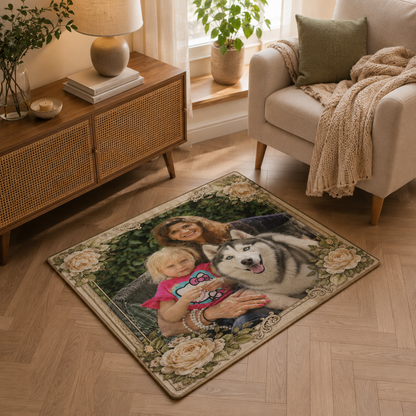 Custom Photo Dog And Family Area Rug | Gift For Dog Lovers