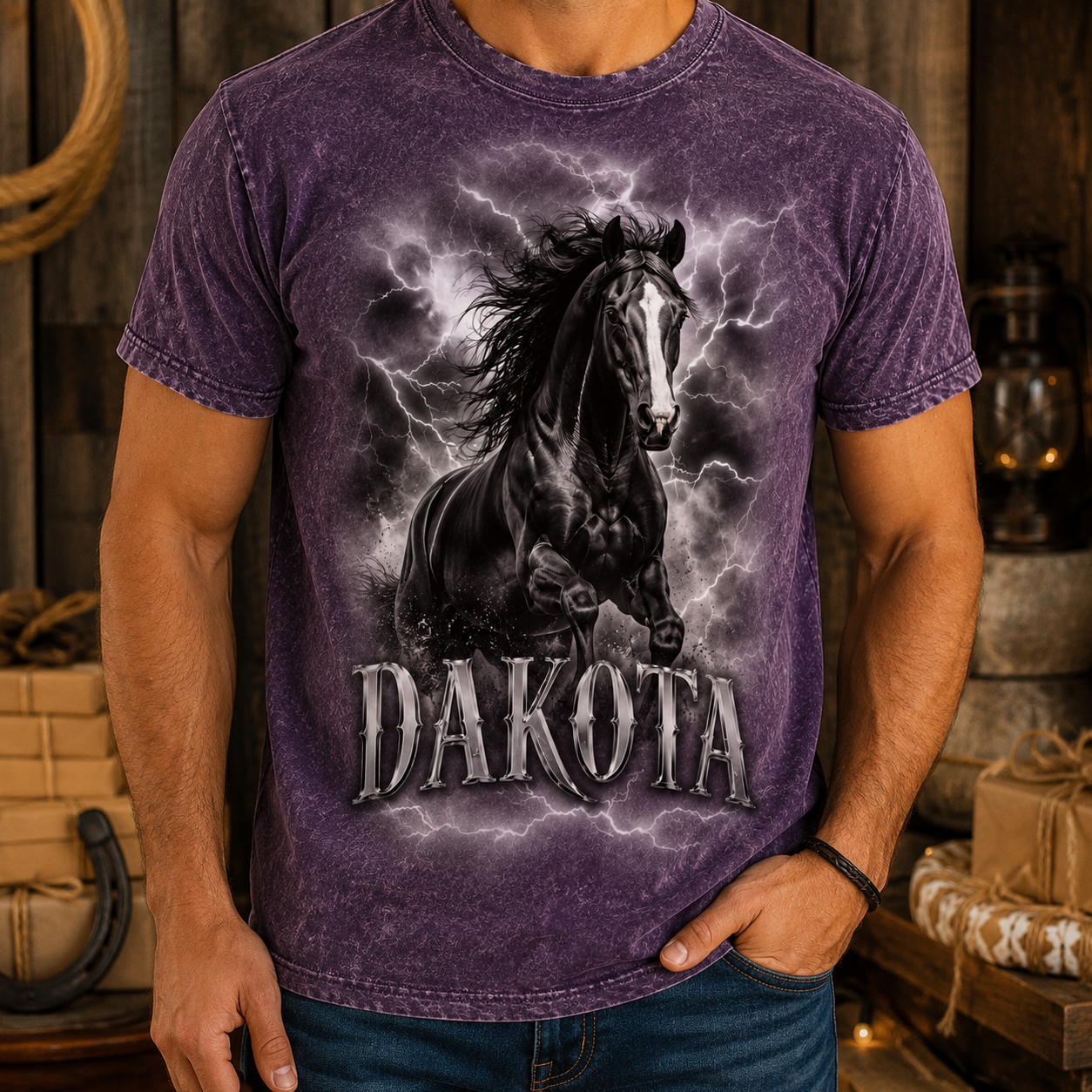 Custom Photo Dark Horse Wash T-Shirt | Personalized Horse Lover Shirt | Gift For Horse Lovers TOM99