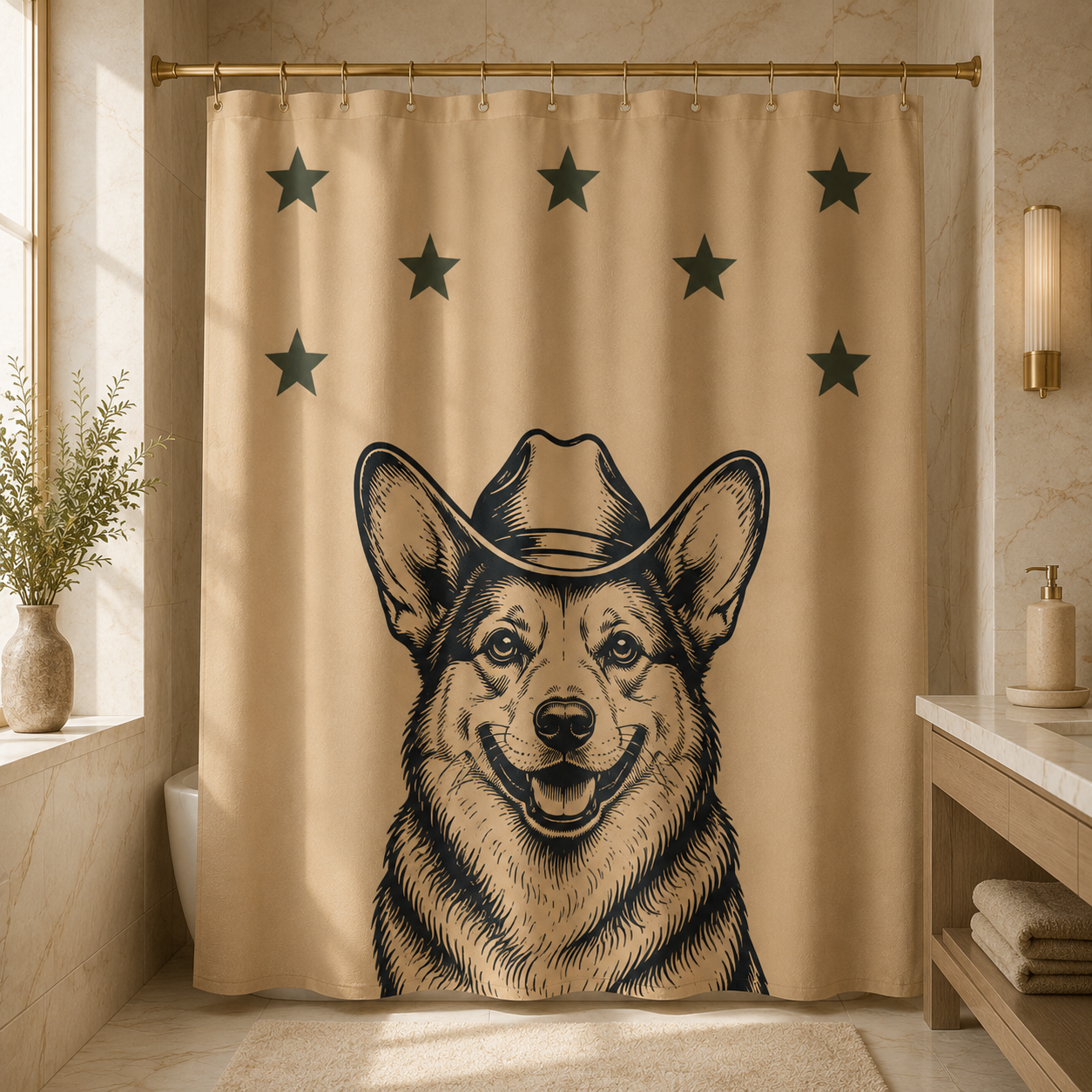 Custom Photo Dog Cowboy Shower Curtain | Gift For Dog Lovers
