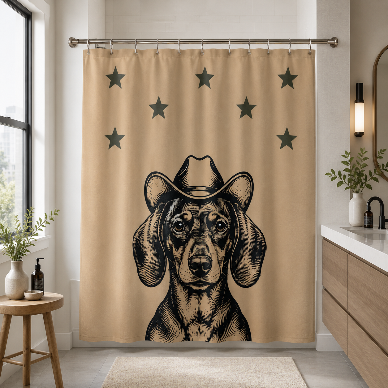 Custom Photo Dog Cowboy Shower Curtain | Gift For Dog Lovers