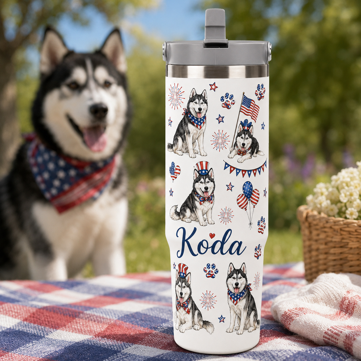 Custom Photo 250th Anniversary USA Dog 30oz Tumbler | Gift For Dog Lovers | Pet Lover Gifts TOM99