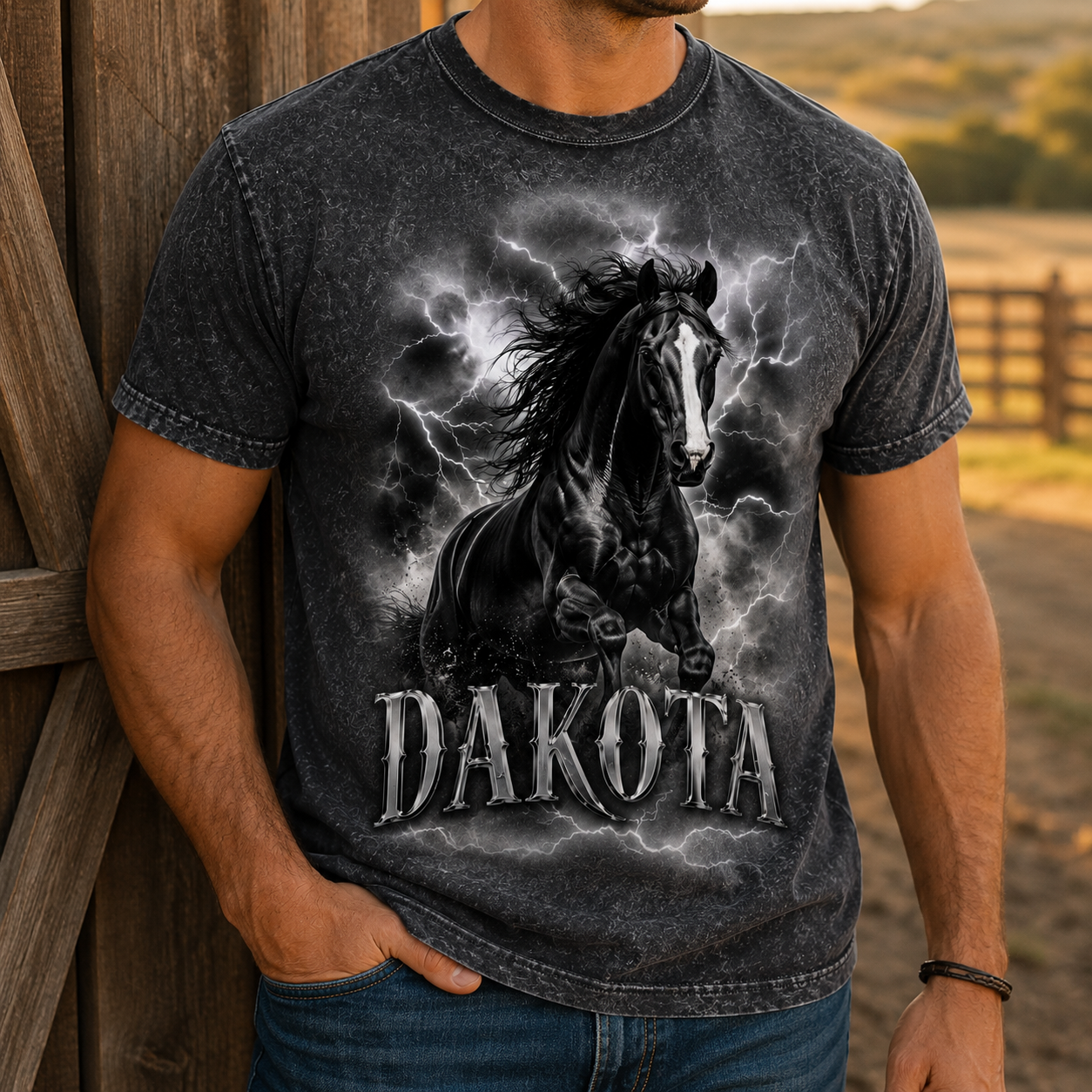 Custom Photo Dark Horse Wash T-Shirt | Personalized Horse Lover Shirt | Gift For Horse Lovers TOM99