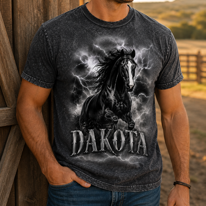 Custom Photo Dark Horse Wash T-Shirt | Personalized Horse Lover Shirt | Gift For Horse Lovers TOM99