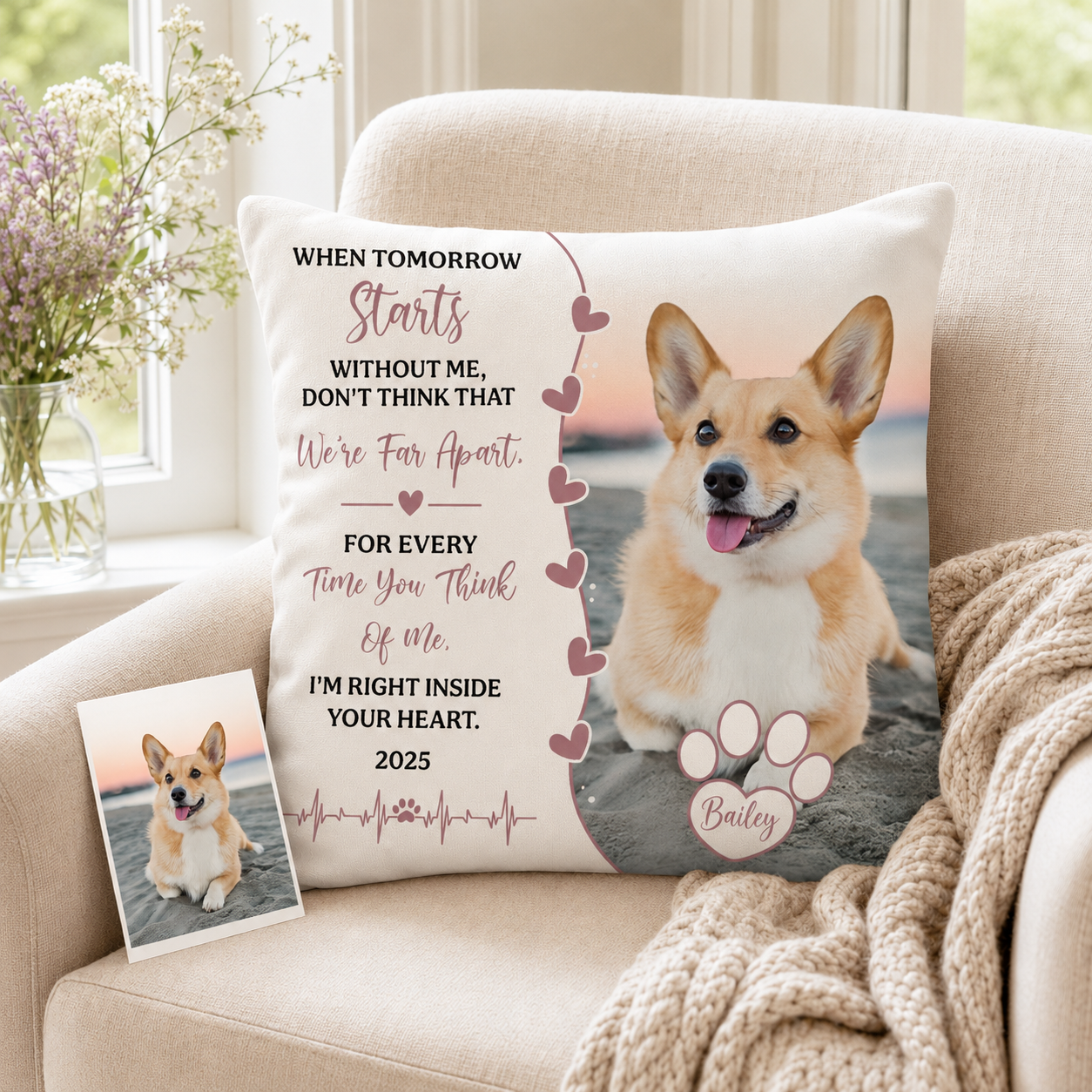 Custom Photo Dog Memories In My Heart Pillow | Gift For Dog Lovers | Personalized Dog Decor TOM99