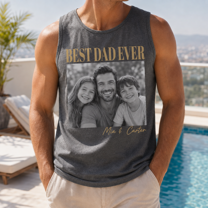 Custom Photo Best Dad Ever Tank Top, Personalized Dad Gifts | Gift For Dad, Grandpa TOM99