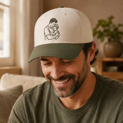Custom Photo Dad & Son Embroidered Hat, Personalized Cap, Custom Portrait Dad Hat, Father’s Day Gift TOM99