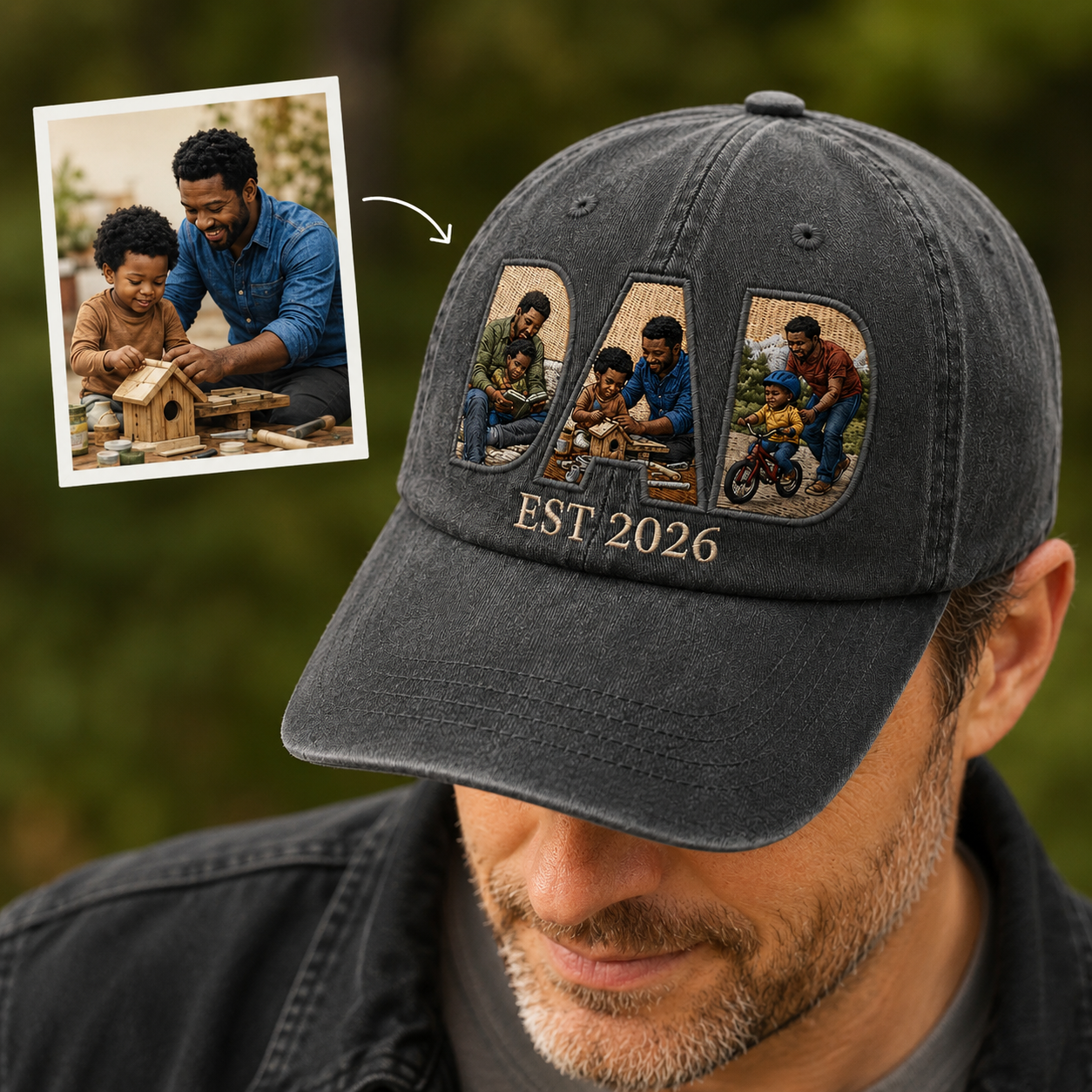 Custom Photo Dad & Kids Embroidered Hat, Personalized Cap, Custom Portrait Dad Hat, Father’s Day Gift TOM99