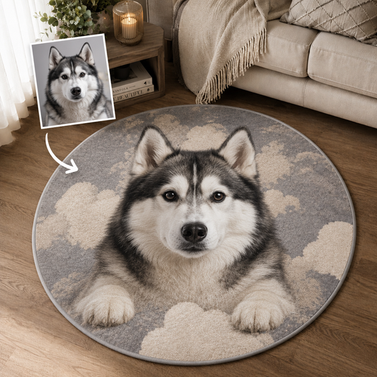Custom Photo Dog Round Carpet | Photo Pet Round Rug | Gift For Dog Lovers