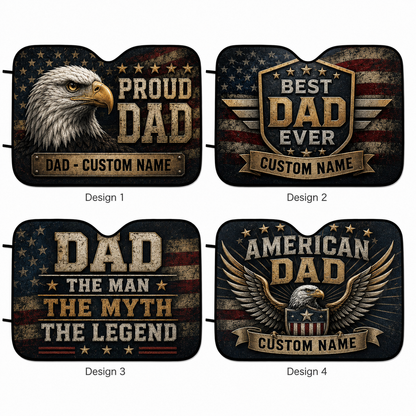 Personalized Proud Dad Car Windshield Sun Shade, Custom Car Sun Shade for Dad, Gift For Dad TOM99