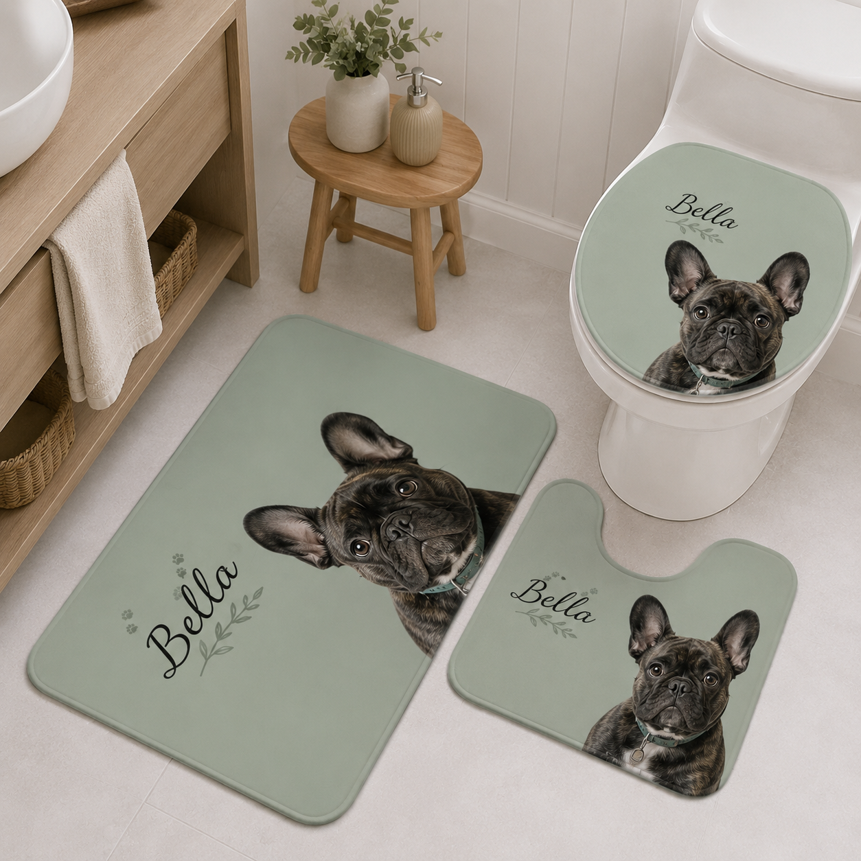 Custom Photo Dog 3pcs Bathroom Rug Set | Gift For Dog Lovers | Pet Photo Gifts