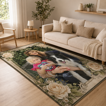 Custom Photo Dog And Family Area Rug | Gift For Dog Lovers