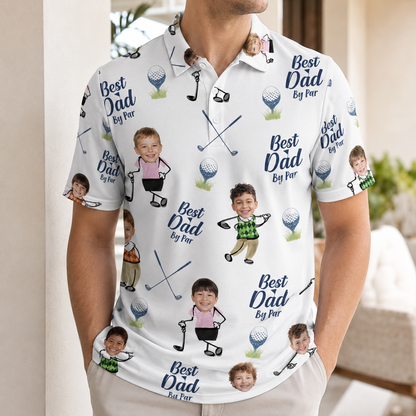 Custom Photo Dad & Kids Golf Polo Shirt, Personalized Polo Shirt For Husband Dad Grandfather TOM99
