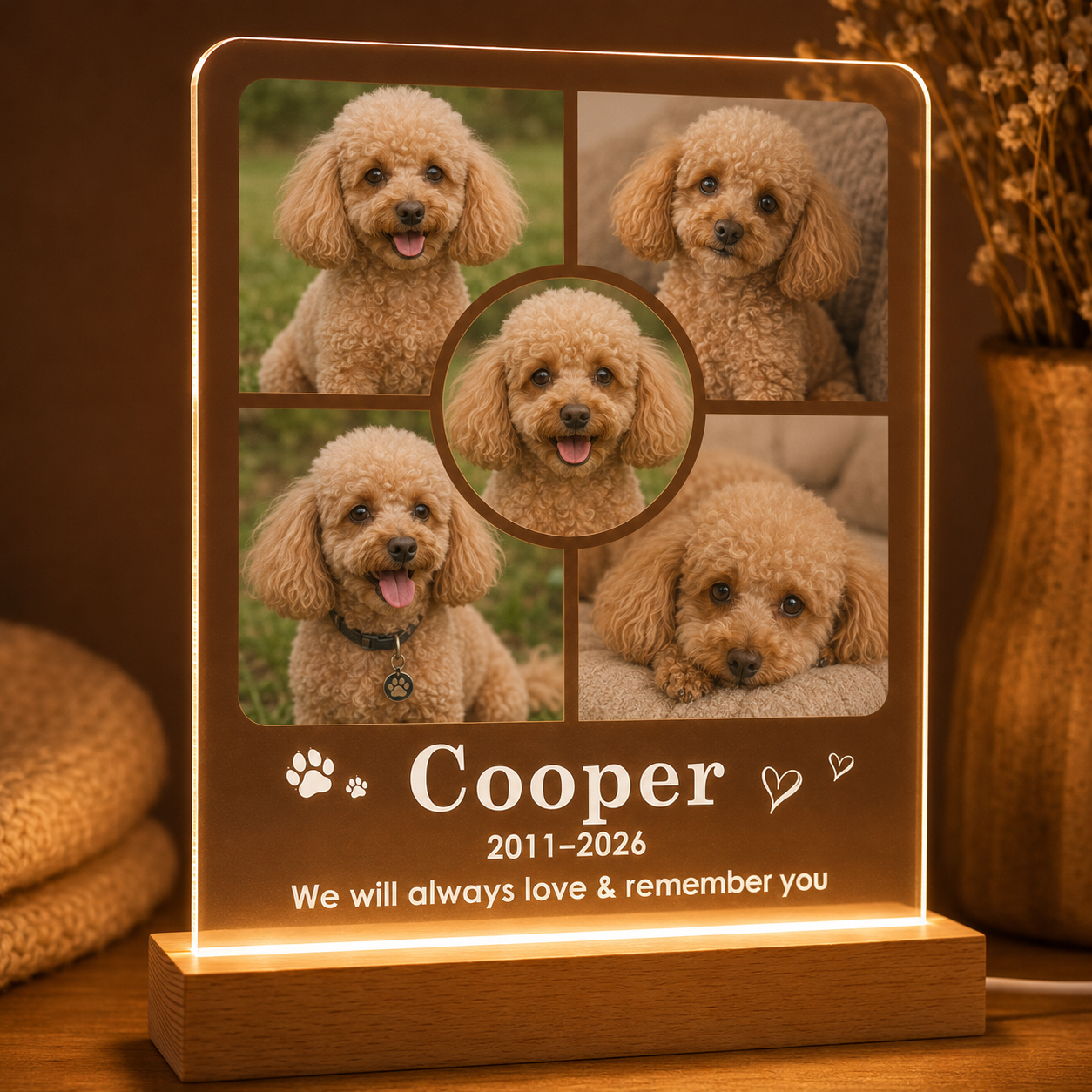 Custom Photo Dog Remember You Wooden LED Light | Personalized Dog Photo LED Night Light | Pet Loss Sympathy Gift TOM99