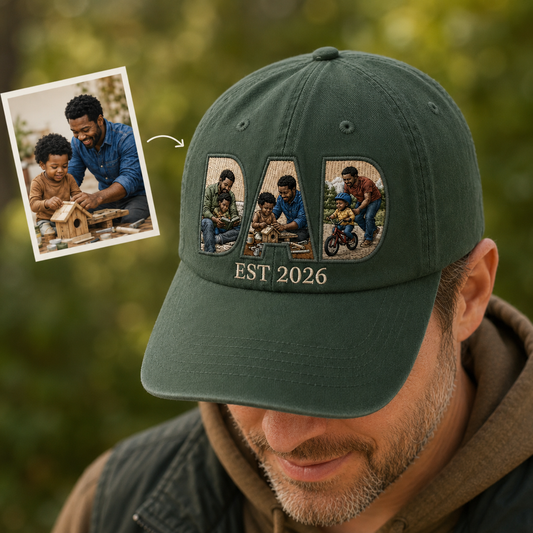 Custom Photo Dad & Kids Embroidered Hat, Personalized Cap, Custom Portrait Dad Hat, Father’s Day Gift TOM99