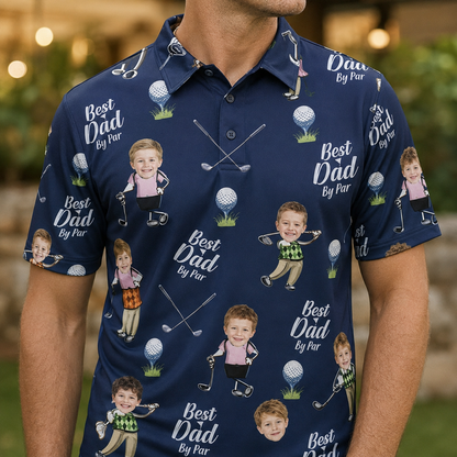 Custom Photo Dad & Kids Golf Polo Shirt, Personalized Polo Shirt For Husband Dad Grandfather TOM99