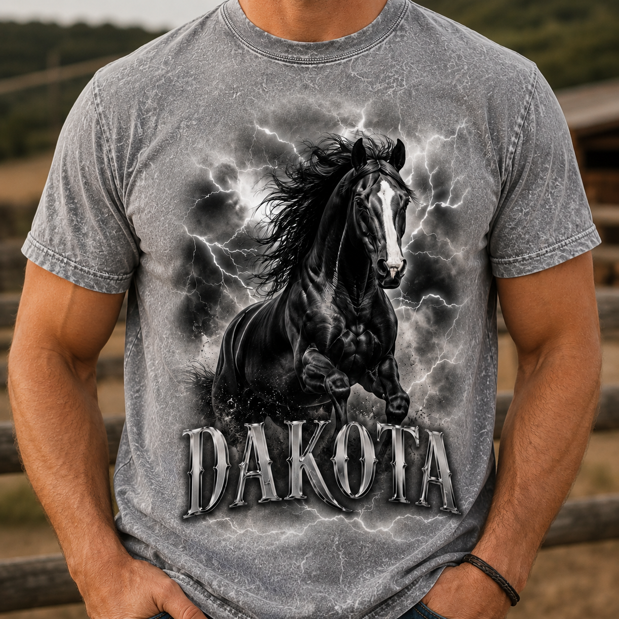 Custom Photo Dark Horse Wash T-Shirt | Personalized Horse Lover Shirt | Gift For Horse Lovers TOM99