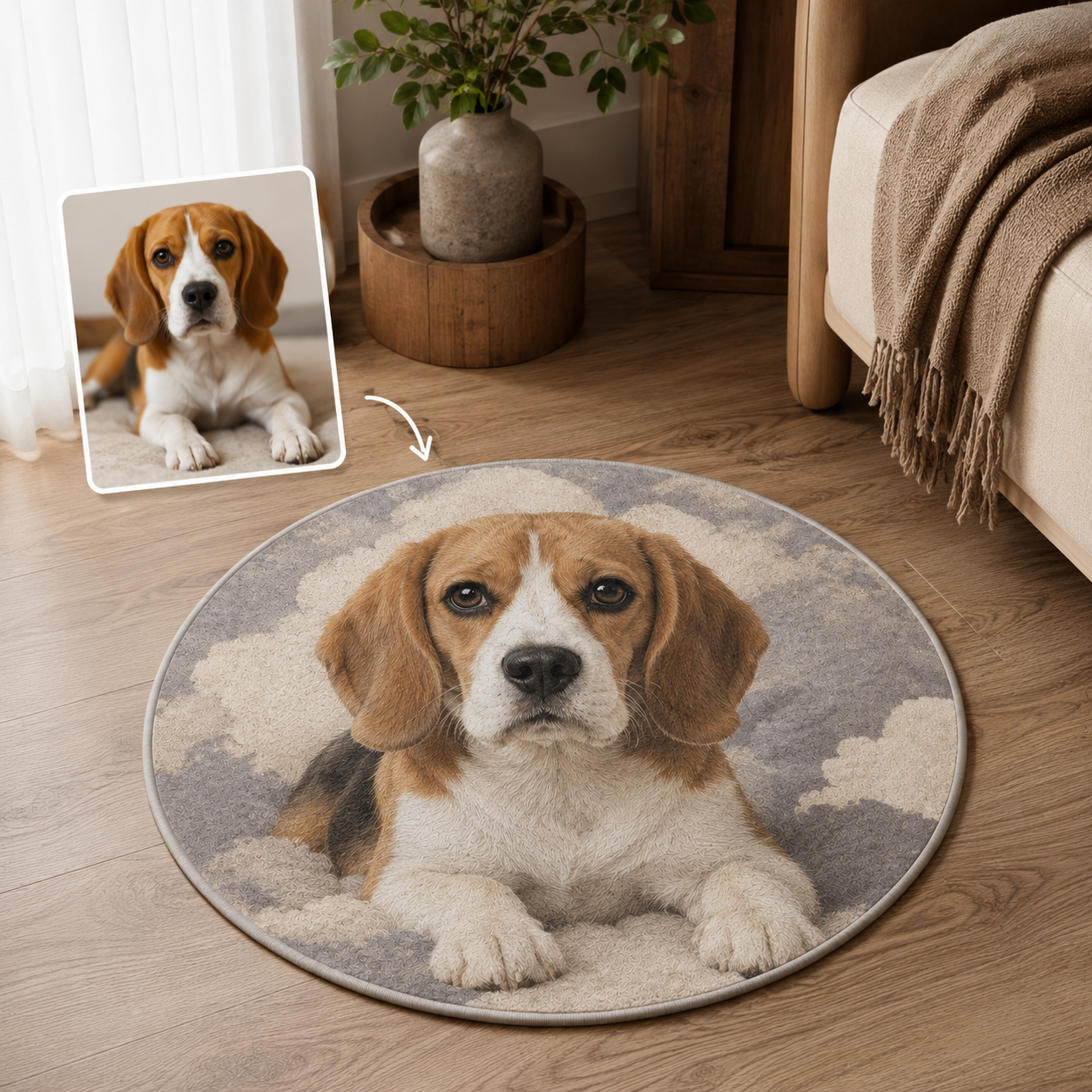 Custom Photo Dog Round Carpet | Photo Pet Round Rug | Gift For Dog Lovers