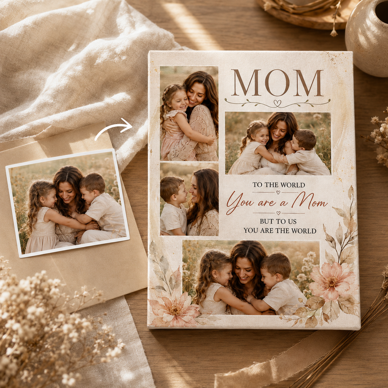 Custom Photo I Love You Mom Canvas Wall Art - Custom Gift For Mom TOM99