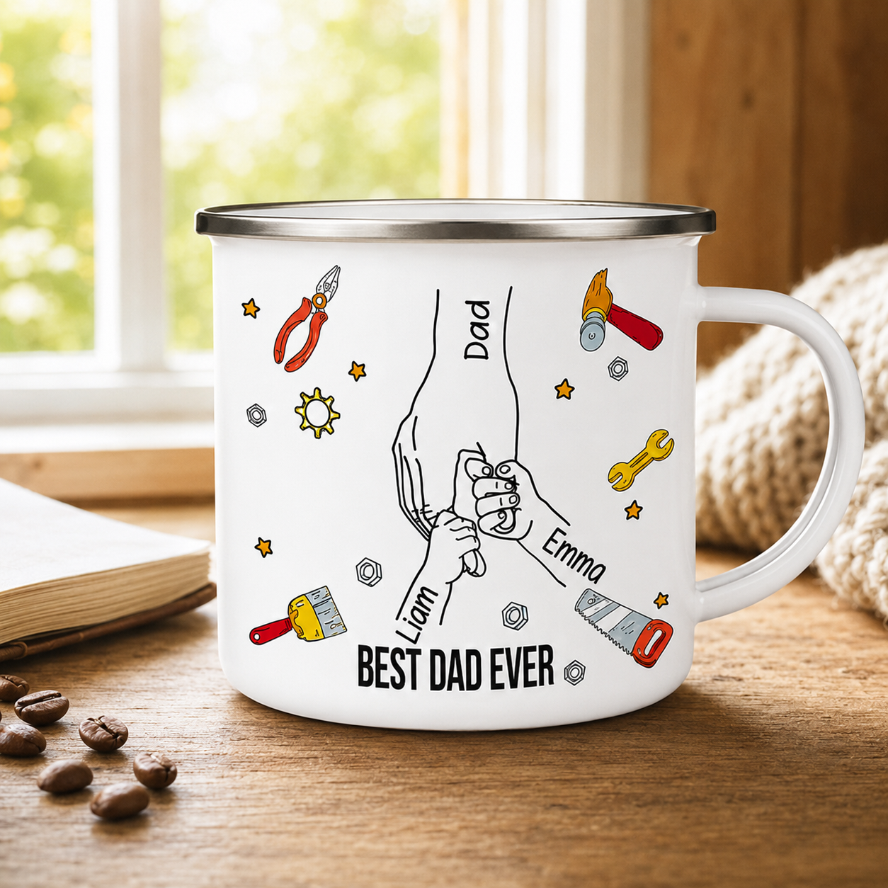 Personalized Best Dad Camp Mug 12oz, Custom Dad Enamel Cup, Gift For Dad TOM99