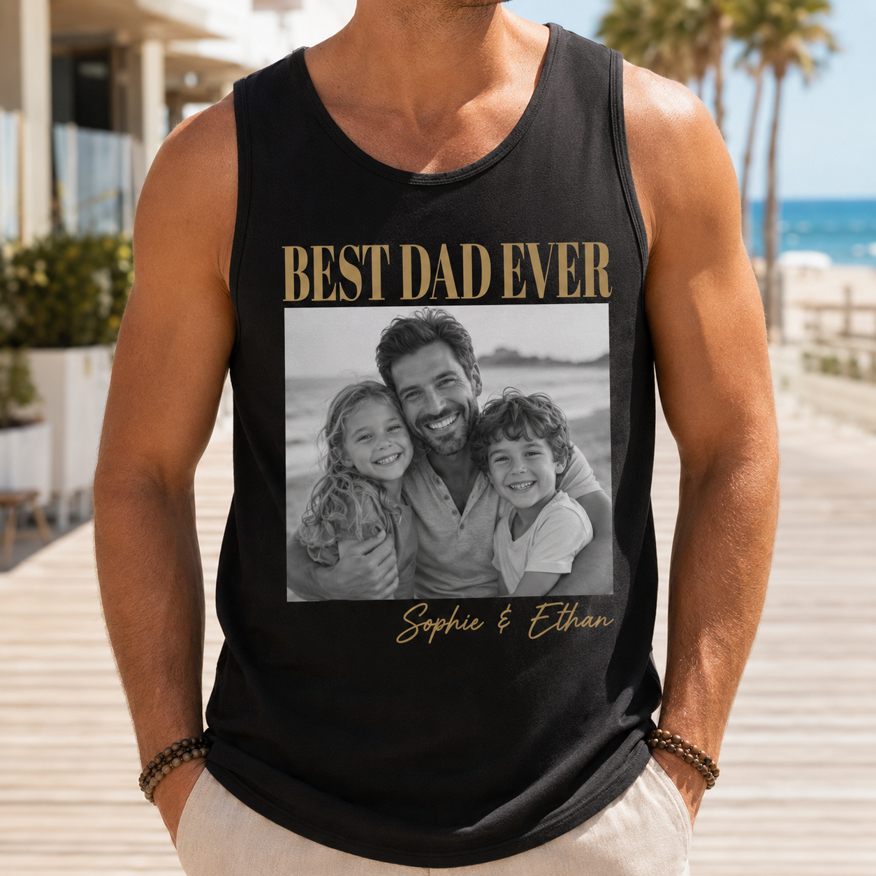 Custom Photo Best Dad Ever Tank Top, Personalized Dad Gifts | Gift For Dad, Grandpa TOM99
