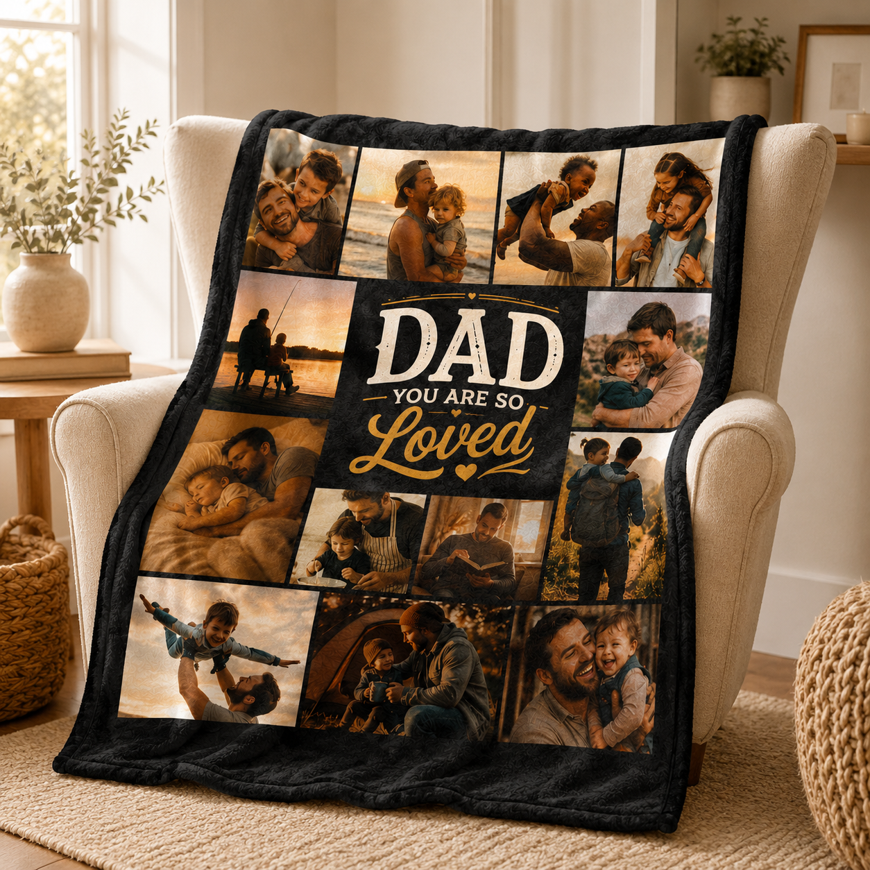 Custom Photo Dad Love Blanket, Personalized Dad Gifts | Gift For Dad TOM99