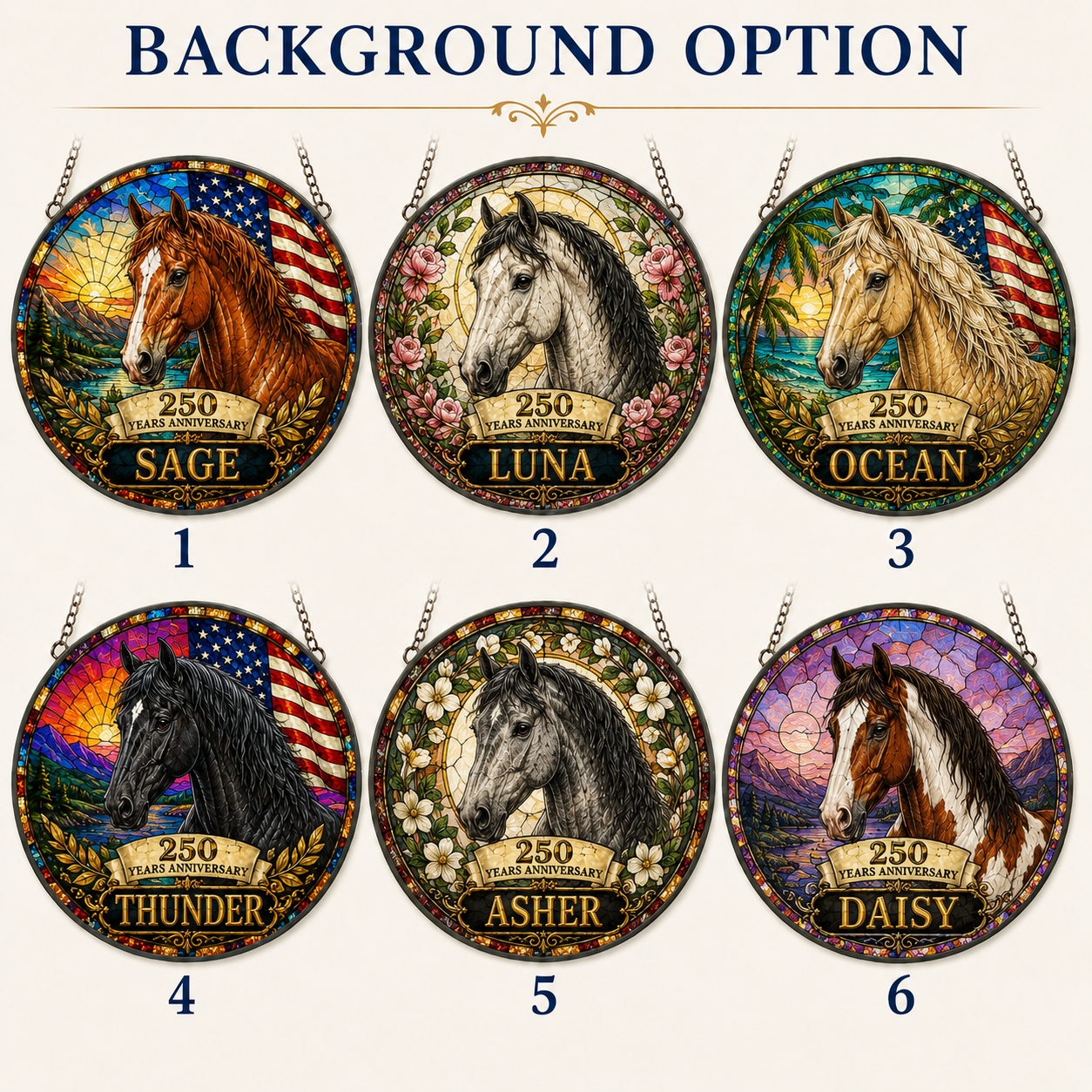 Custom Photo 250th US Horse Stained Glass Suncatcher – Personalized Horse Lover Gifts | Gift For Horse Lover TOM99