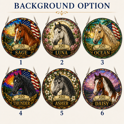 Custom Photo 250th US Horse Stained Glass Suncatcher – Personalized Horse Lover Gifts | Gift For Horse Lover TOM99