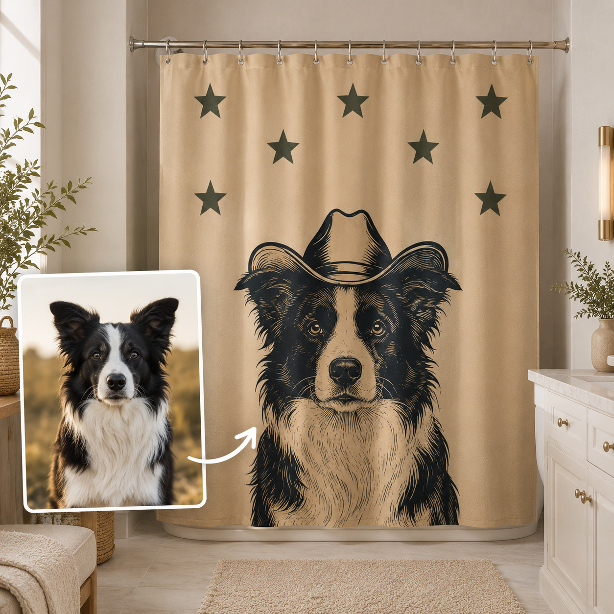 Custom Photo Dog Cowboy Shower Curtain | Gift For Dog Lovers