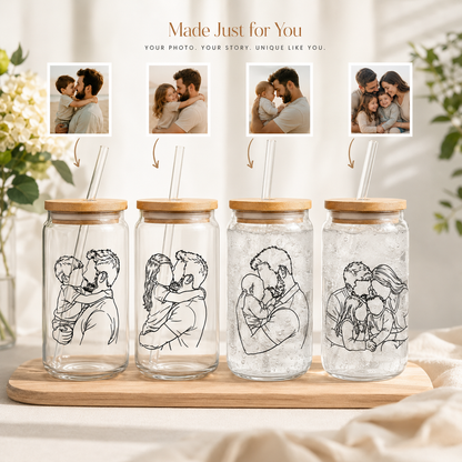 Custom Photo Dad Glass 16oz – Personalized Dad Glass Cup with Bamboo Lid & Straw | Gift For Father  TOM99