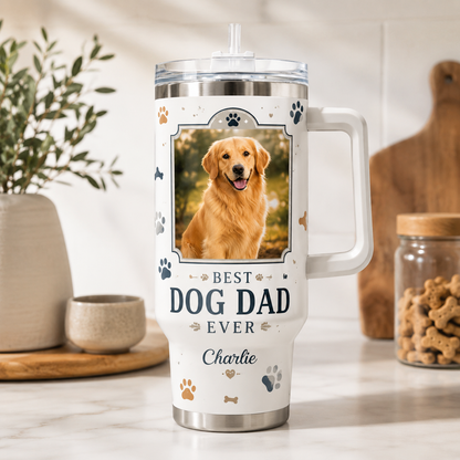 Custom Photo Best Dog Dad Ever 40oz Tumbler | Gift For Dog Lovers | Pet Lover Gifts