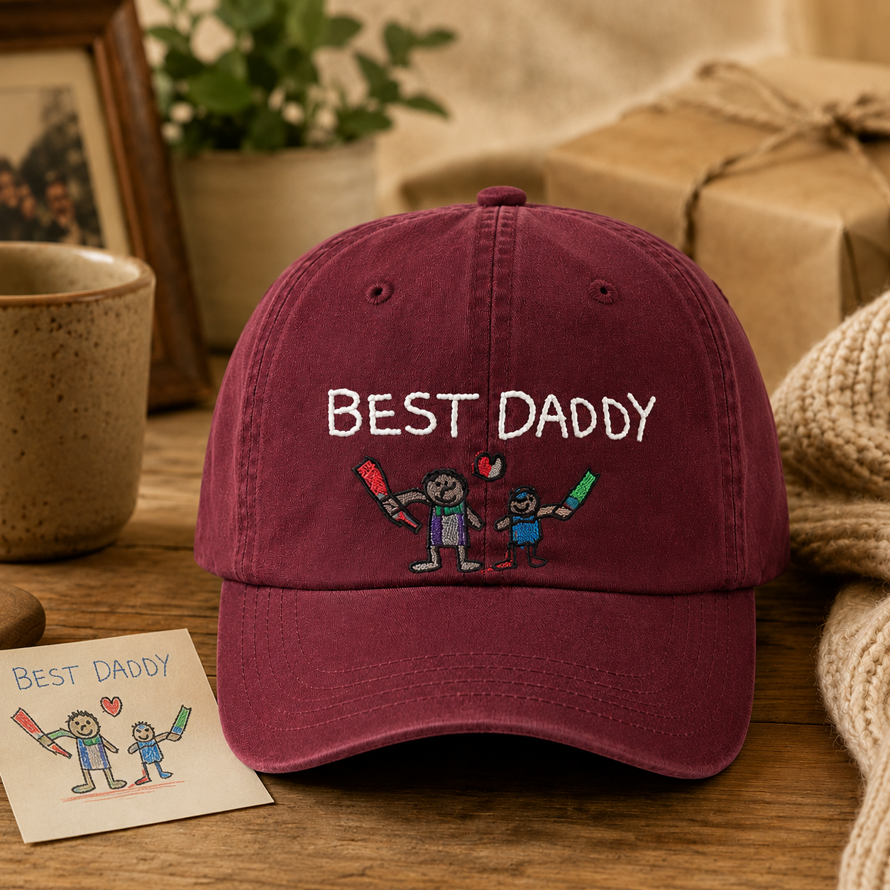 Custom Photo Best Daddy Embroidered Hat, Personalized Cap, Custom Portrait Dad Hat, Father’s Day Gift TOM99