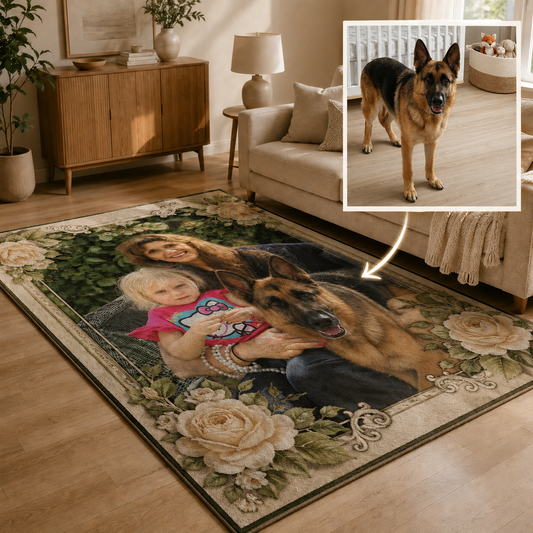 Custom Photo Dog And Family Area Rug | Gift For Dog Lovers