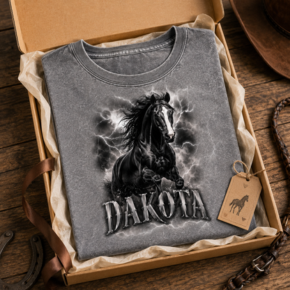 Custom Photo Dark Horse Wash T-Shirt | Personalized Horse Lover Shirt | Gift For Horse Lovers TOM99