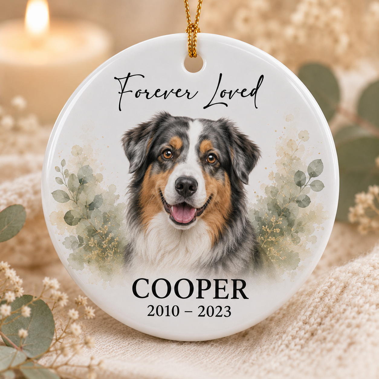 Custom Photo Dog Forever Loved Memorial Ceramic Ornament | Personalized Dog Lovers Gifts | Gift For Dog Lovers TOM99