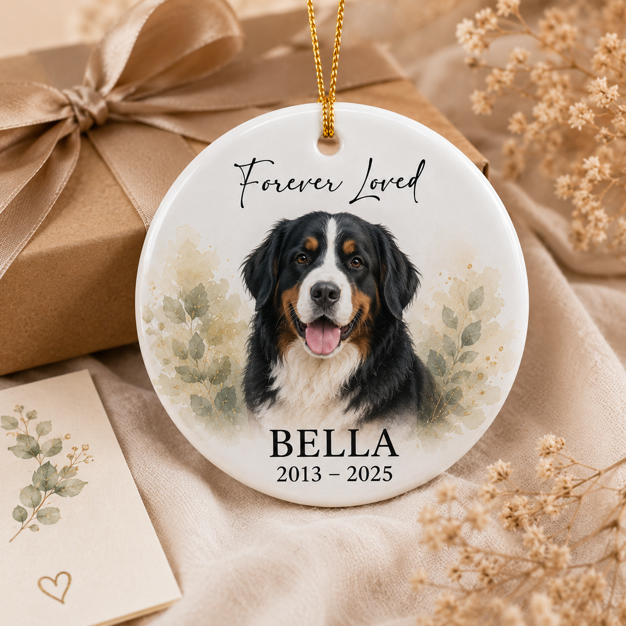 Custom Photo Dog Forever Loved Memorial Ceramic Ornament | Personalized Dog Lovers Gifts | Gift For Dog Lovers TOM99