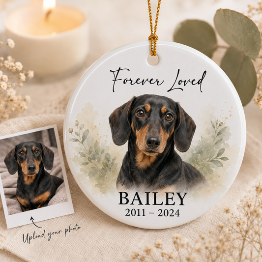 Custom Photo Dog Forever Loved Memorial Ceramic Ornament | Personalized Dog Lovers Gifts | Gift For Dog Lovers TOM99