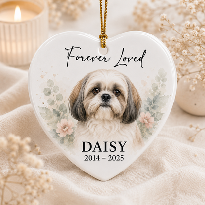Custom Photo Dog Forever Loved Memorial Ceramic Ornament | Personalized Dog Lovers Gifts | Gift For Dog Lovers TOM99