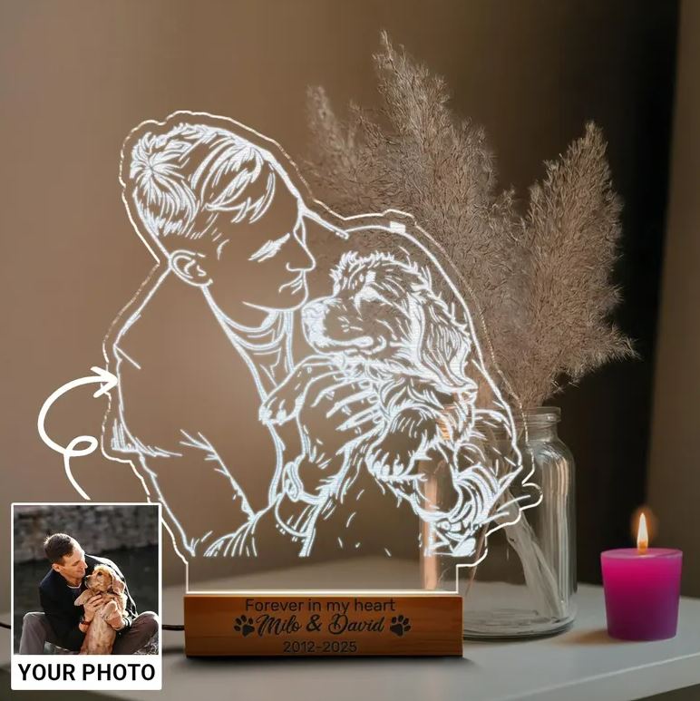 Custom Photo With Pet Night Light | Dog Memorial Gifts | Light Up Pet Memorial Plaque