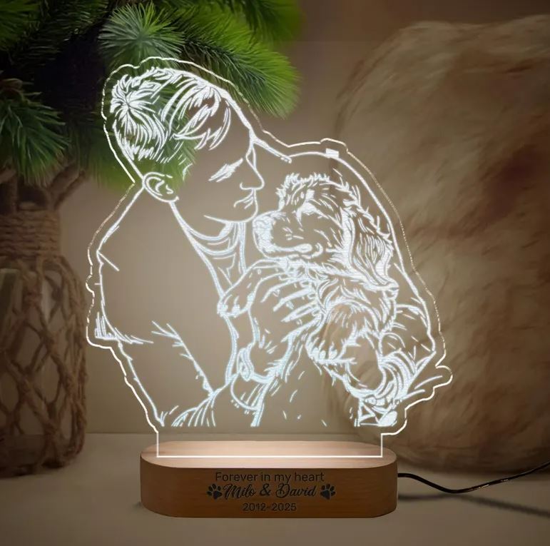 Custom Photo With Pet Night Light | Dog Memorial Gifts | Light Up Pet Memorial Plaque
