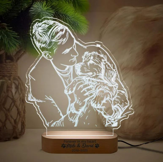 Custom Photo With Pet Night Light | Dog Memorial Gifts | Light Up Pet Memorial Plaque