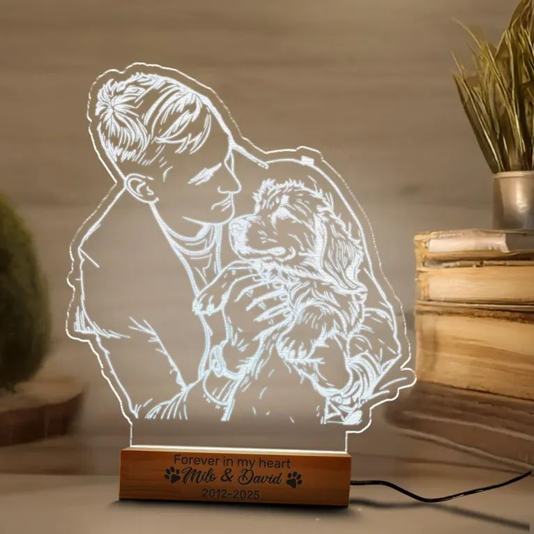 Custom Photo With Pet Night Light | Dog Memorial Gifts | Light Up Pet Memorial Plaque