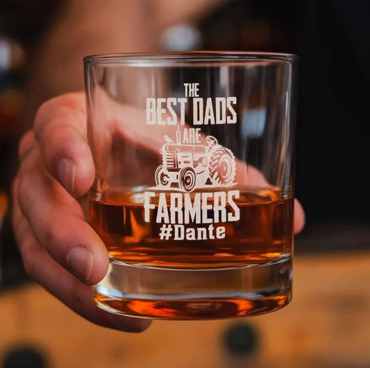 Personalized Best Dads Are Farmers Whiskey Glass | Custom Name Engraved Whiskey Glass | Farmer Dad Gifts