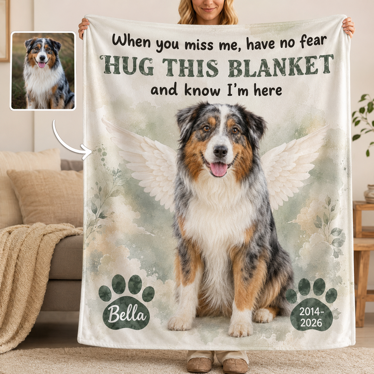 Custom Photo I'm Here Dog Memorial Blanket | Personalized Dog Lovers Gifts | Gift For Dog Lovers TOM99