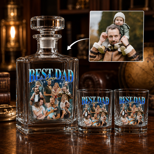 Custom Photo Dad Bootleg Whiskey Decanter Set | Personalized Gift For Dad | Father's Day Gifts