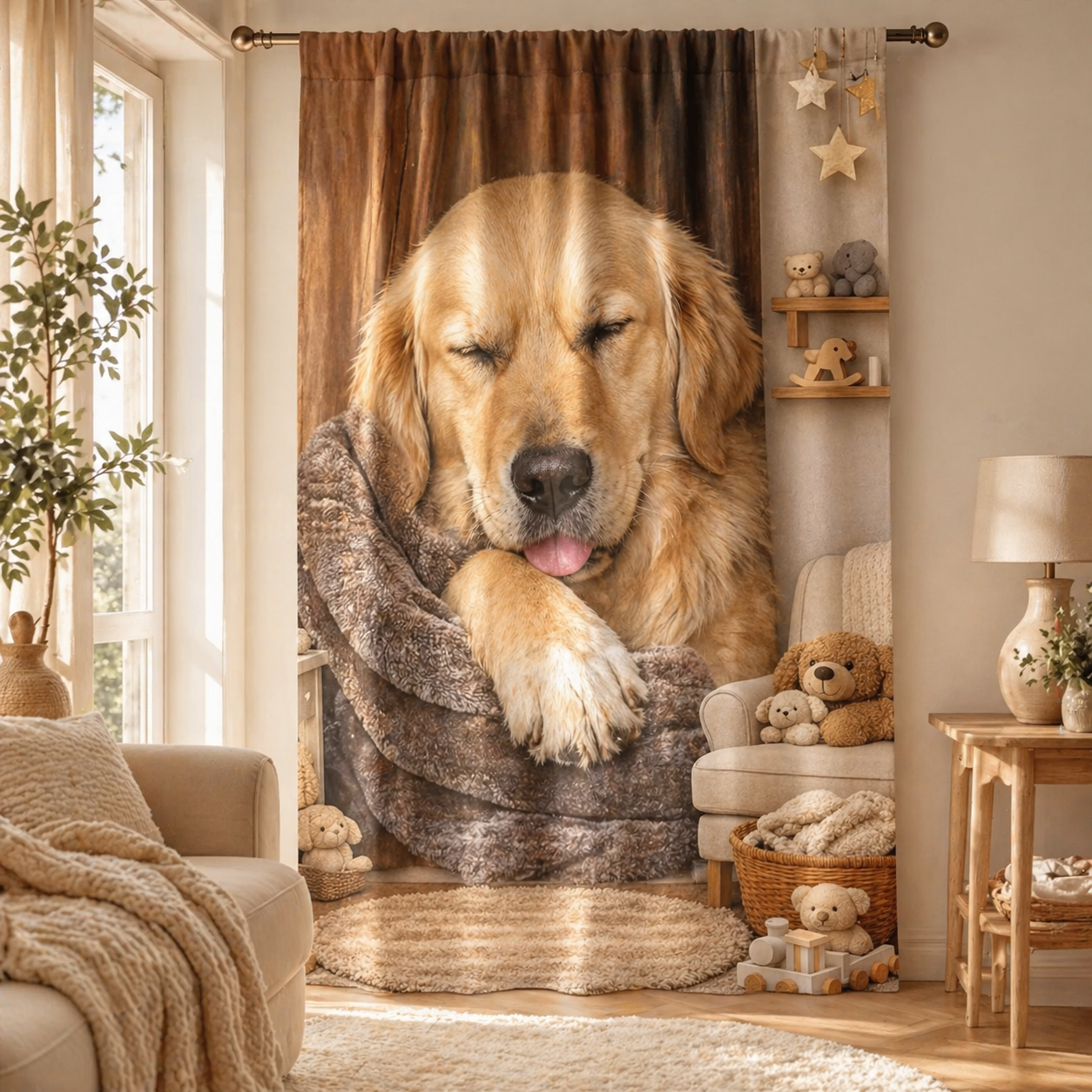 Custom Photo Dog Sleeping Window Curtain | Gift For Dog Lover