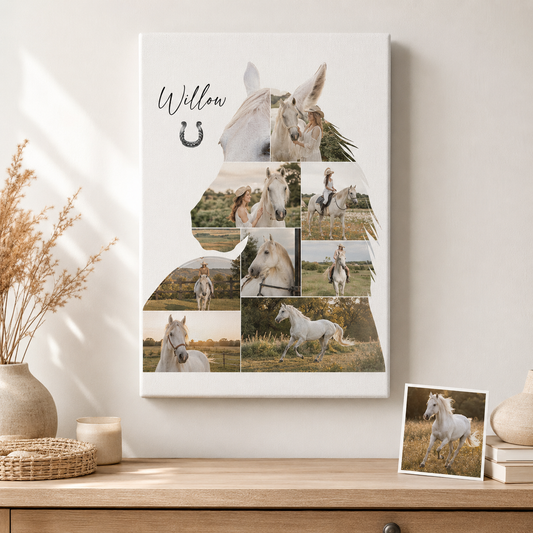Custom Photo Horse Memories Wall Art Canvas | Personalized Horse Photo Canvas | Gift For Horse Lovers TOM99