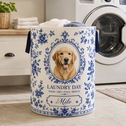 Custom Photo Dog Laundry Basket | Gift For Dog Lovers | Dog Bathroom Decor