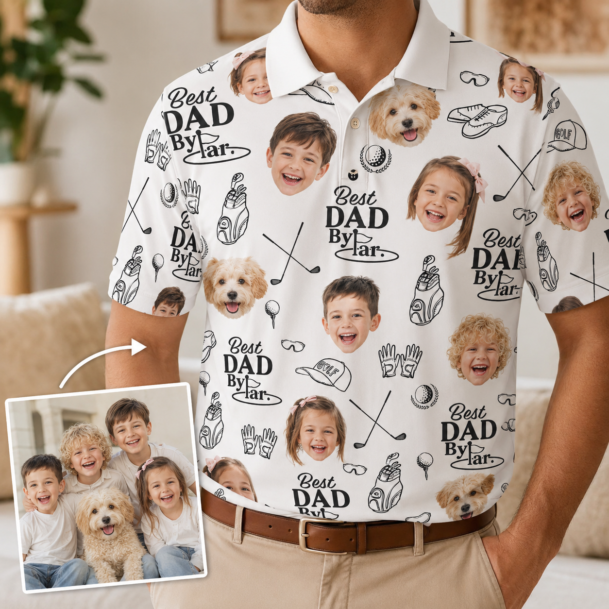 Custom Photo Dog Dad Golf Polo Shirt, Personalized Polo Shirt For Husband Dad Grandfather TOM99