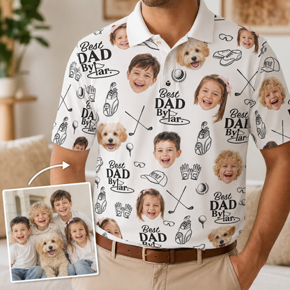 Custom Photo Dog Dad Golf Polo Shirt, Personalized Polo Shirt For Husband Dad Grandfather TOM99